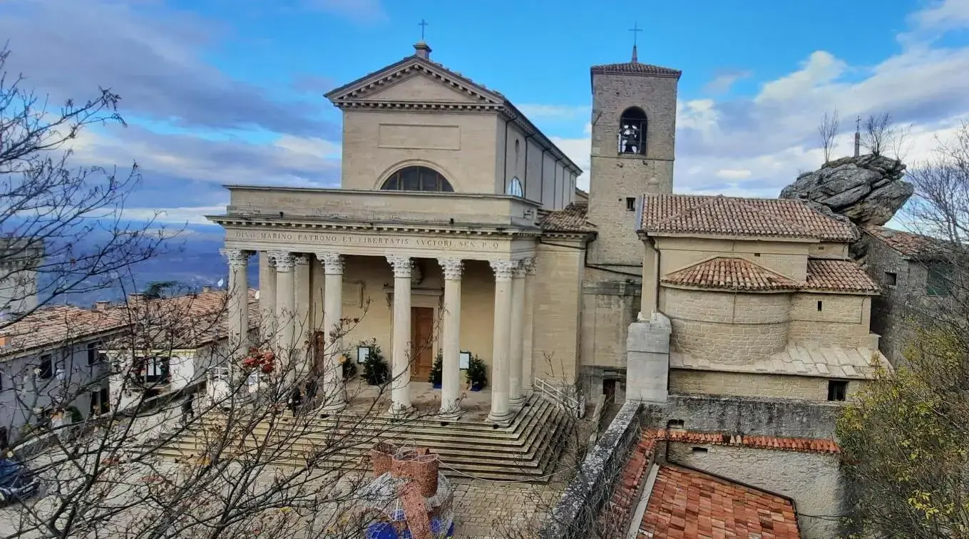 San Marino, Basilica del Santo pictured from above from the Borghese Gardens