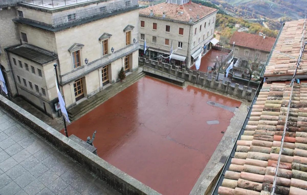 San Marino, Piazza Sant'Agata seen from above from Via Donna Felicissima