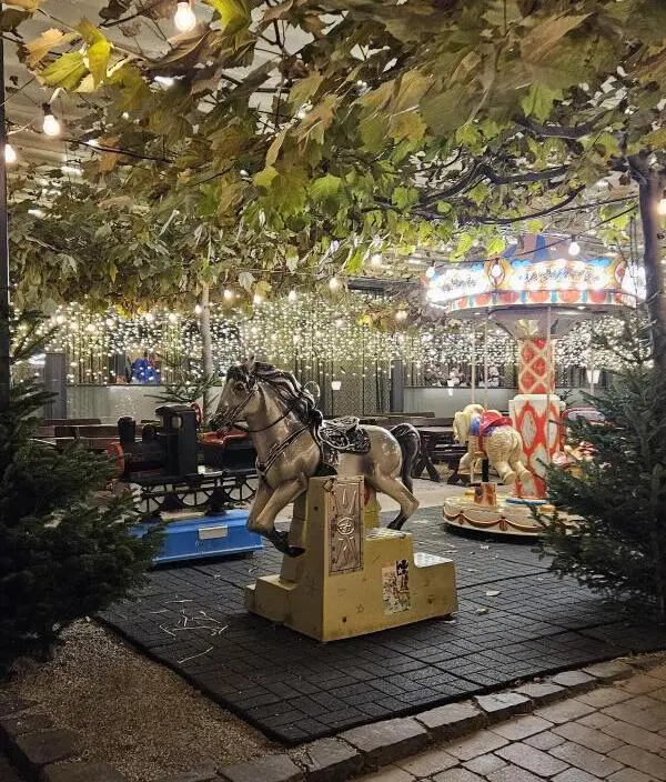 The toys in the play area in the courtyard of the Kolarik restaurant