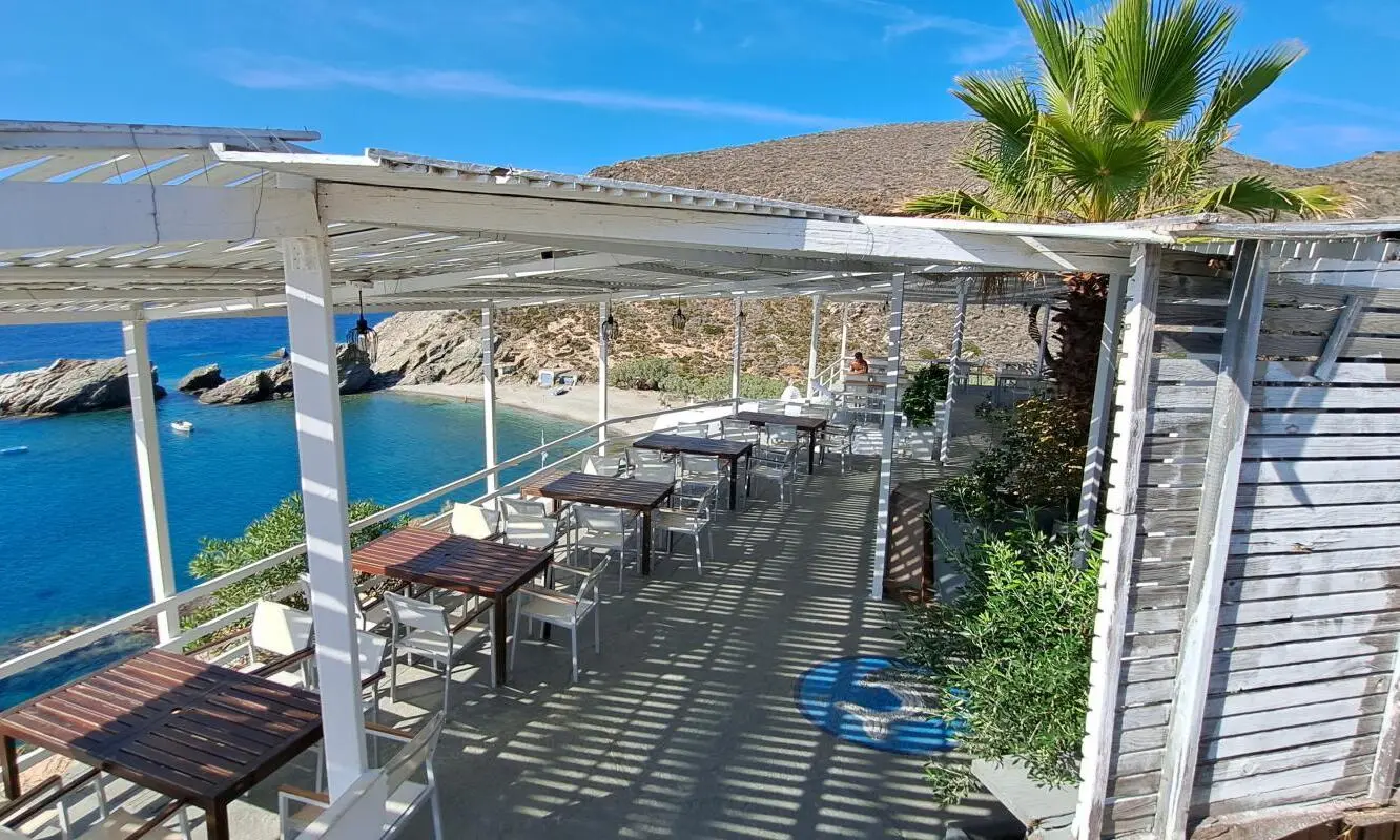 Agios Nikolaos beach, view from one of the taverns