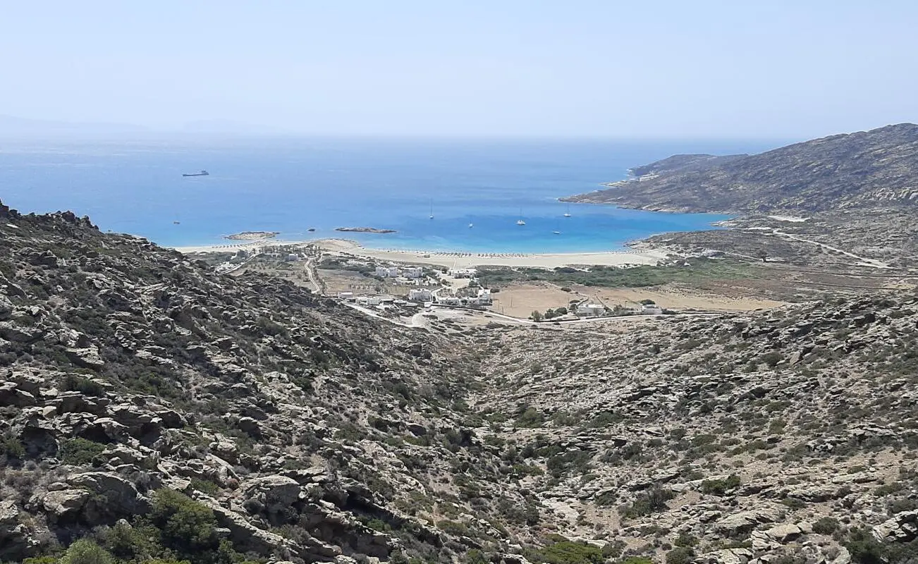 Manganari beach seen from above, from the road