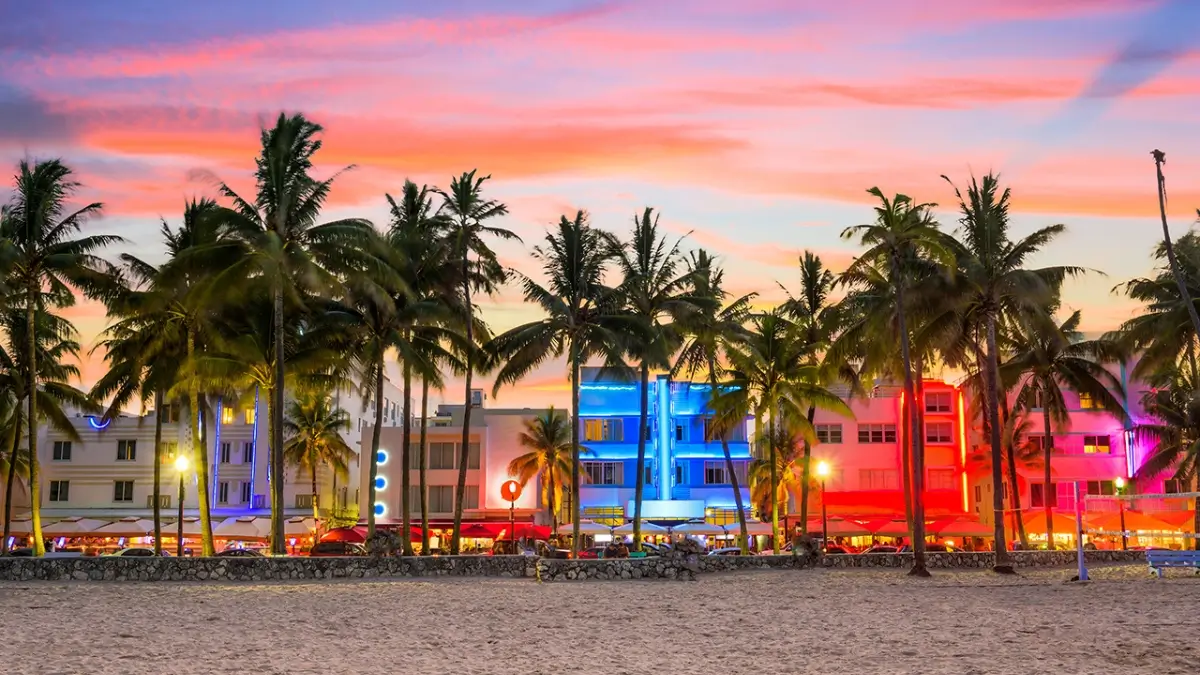 South Beach Art Deco buildings at golden hour