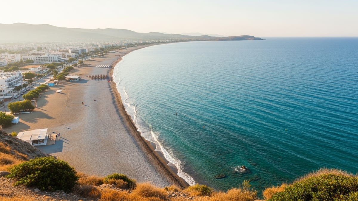 view of Faliraki Bay, Rhodes, Greece
