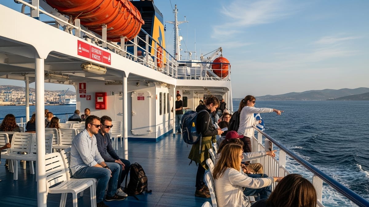 a Greek Blue Star ferry leaving Piraeus for Paros