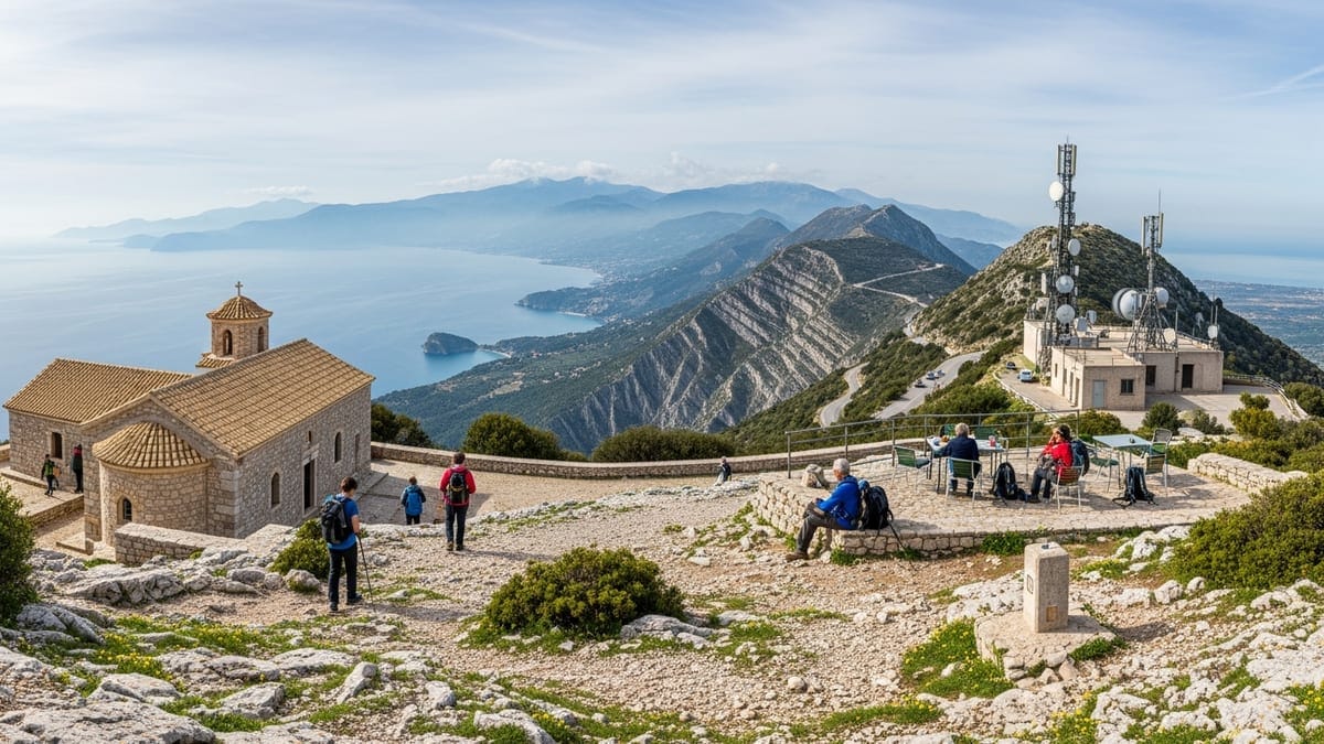 panoramic view of Mount Pantokrator's summit