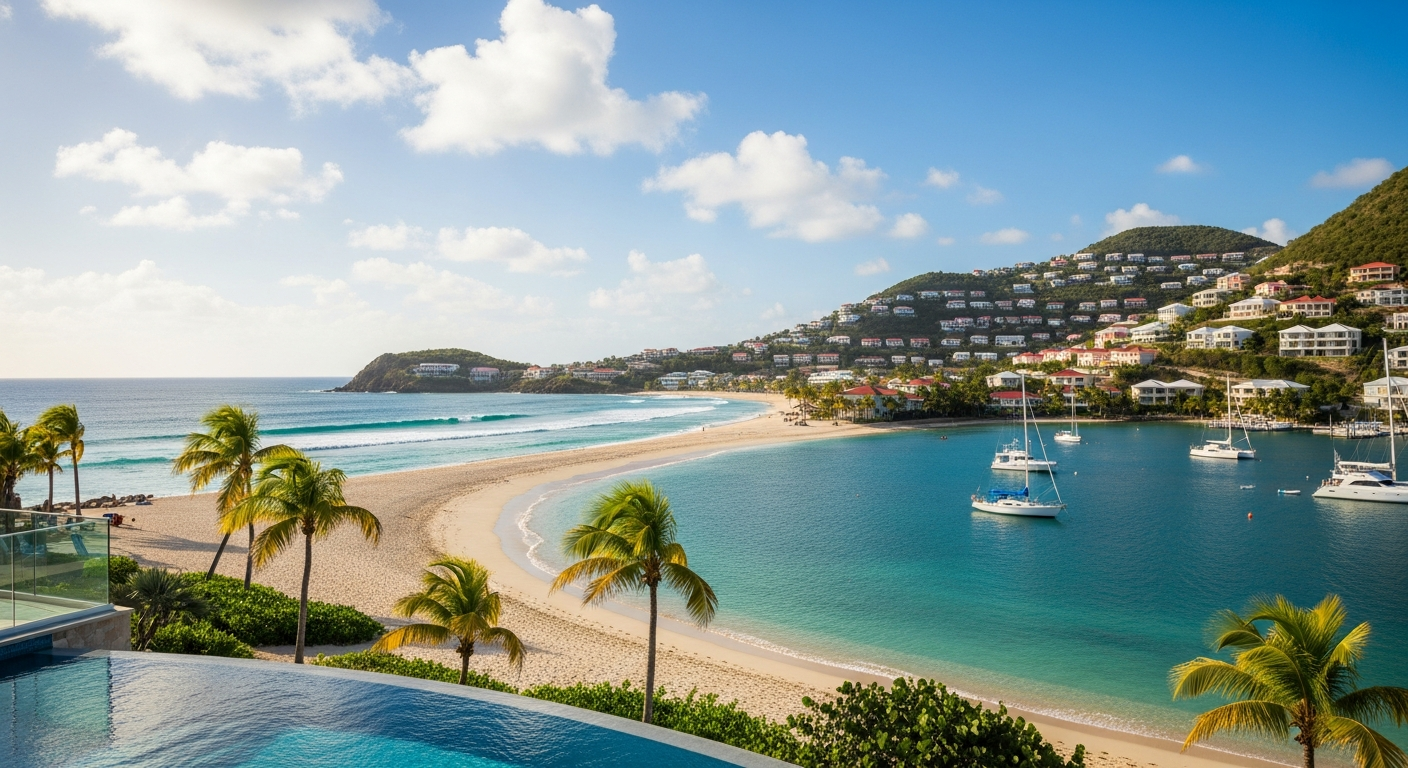 View from a terrace at Oyster Bay Beach Resort, Dutch St Maarten