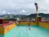 Our 2.5 year old daughter on the rooftop of the hotel in Lhasa